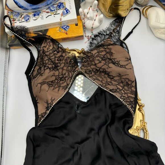 🆕 SELF PORTRAIT 🧿 NWOT Black Lace Satin Maxi Dress, Sz UK 4 / US 0 - Picture 12 of 16